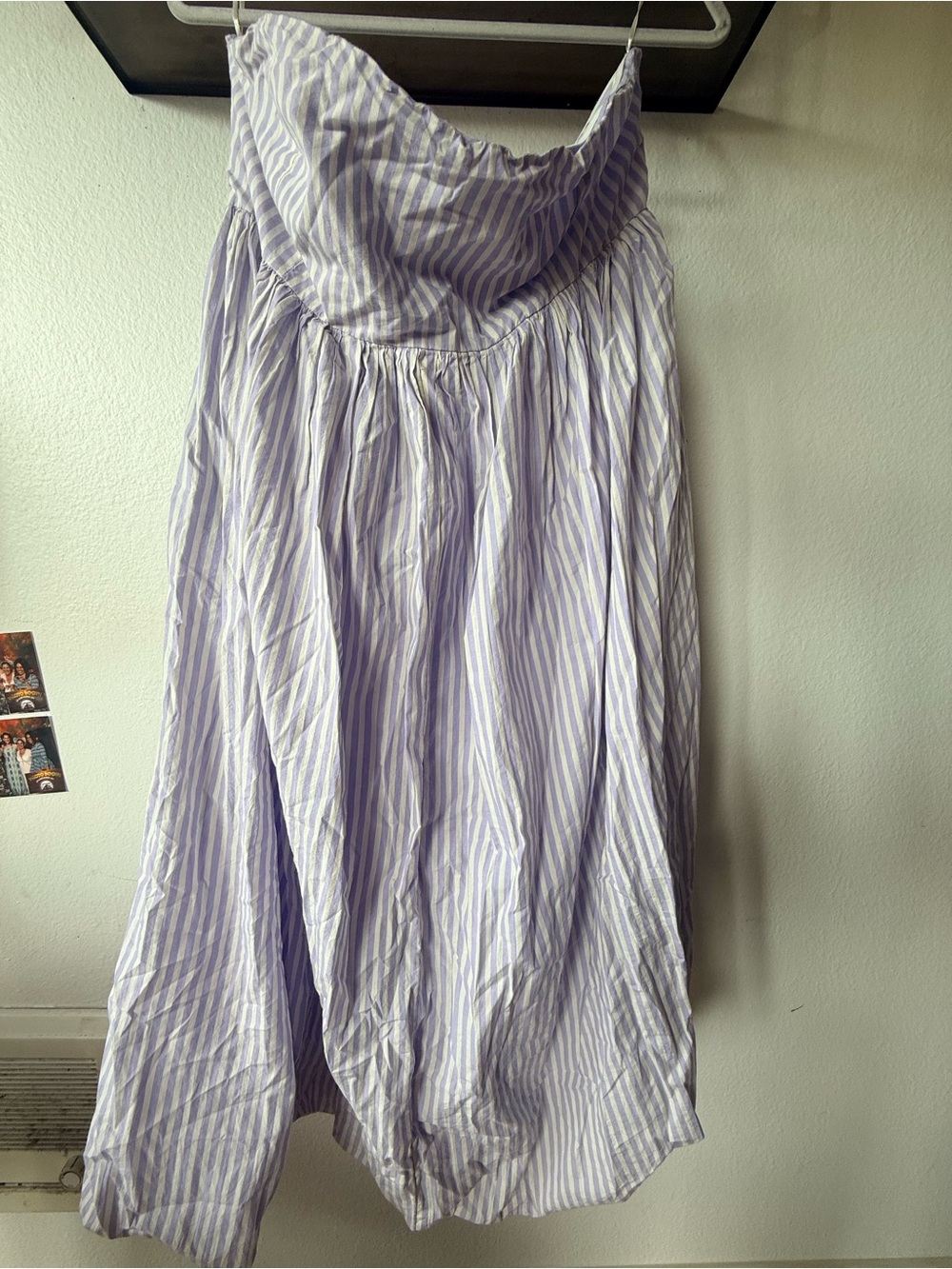 Light Purple and White Striped Strapless Dress